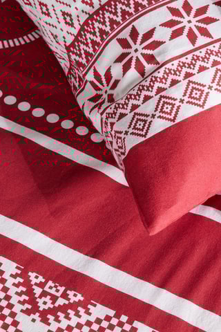 Parure de couette en coton Flanelle - Rouge et écru