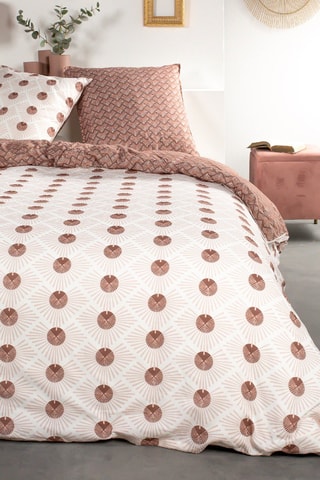 Parure de couette en coton Sunshine - Ecru et rouge brique