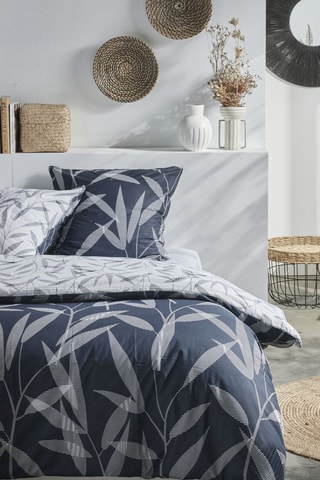 Parure de couette en coton 57 fils/cm² - Blanc et gris foncé