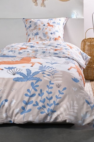 Parure de couette en coton Happy - Rose et bleu