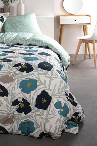 Parure de couette en coton 57 fils/cm² Sunshine - Bleu et écru