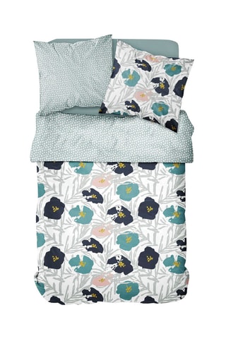 Parure de couette en coton 57 fils/cm² Sunshine - Bleu et écru
