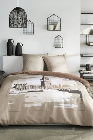 Parure de couette réversible en coton 57 fils/cm² Java - Beige