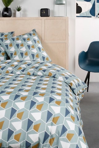 Parure de couette en coton Mawira 2.19 - Ecru et vert d'eau