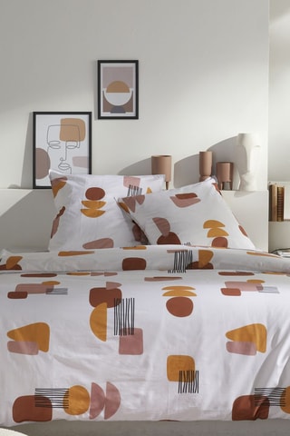 Parure de couette en coton 57 fils/cm² Retro mood - Blanc et orange
