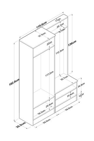 Meuble d’entrée 4 portes - 119,6 x 182,8 x 35,5 cm