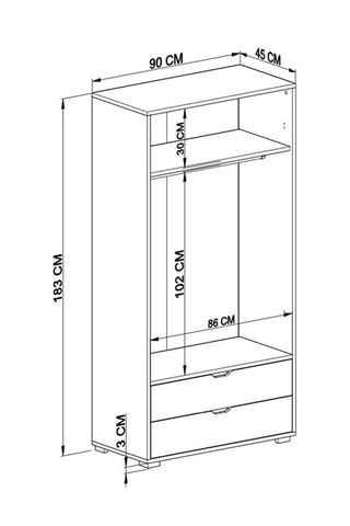 Armoire 2 portes  - 90 x 45 x 183 cm