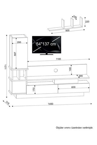 Meuble TV avec étagère Como - 149 x 171 x 31 cm