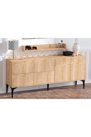 Buffet 6 portes et étagère murale - 180 x 40 x 80 cm et 100 x 15 x 15 cm