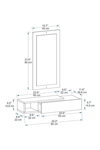 Meuble de couloir suspendu Vien - 82 x 15,8 x 29,6 cm