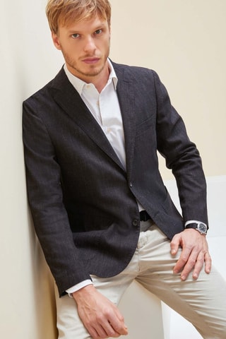 Scheerwollen en Linnen Colbert Slim Fit - Zwart - Montedoro