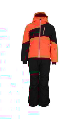 Gewatteerde Jas met Capuchon en Skibroek Fanice - Zwart en Koraalrood - Zwart en rood