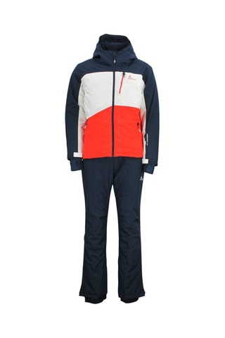 Jasje met Capuchon en Skibroek Cerome - Zwart en Camel - Wit, blauw en oranje