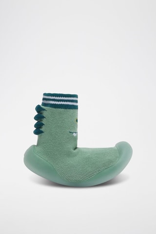 2 chaussons-chaussettes - Beige et vert clair