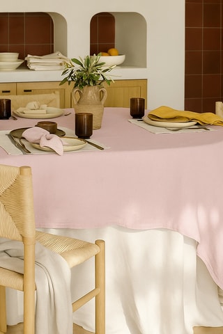 Nappe rectangulaire en lin Zilia - Rose