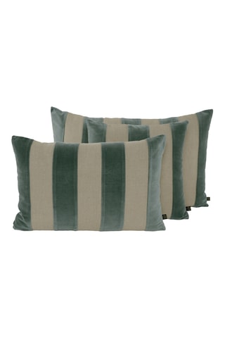 Housse de coussin en lin et velours Brisbane - Vert foncé et beige - 50 x 80 cm