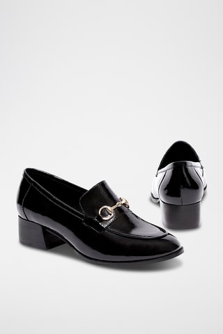 Mocassins à talons en cuir verni Iolene - Noir