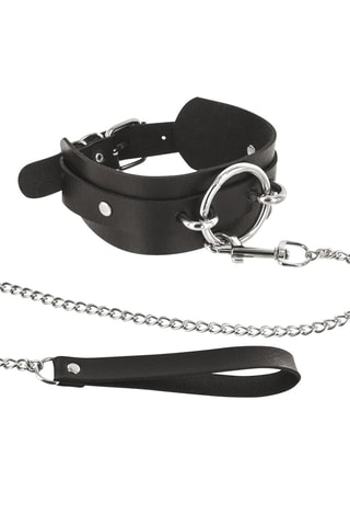 Halsband met Riem - Zwart en Zilverkleurig - 1,14 m