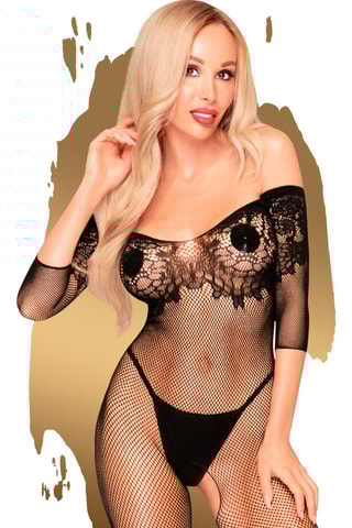 Opengewerkte Bodystocking 
Zwart