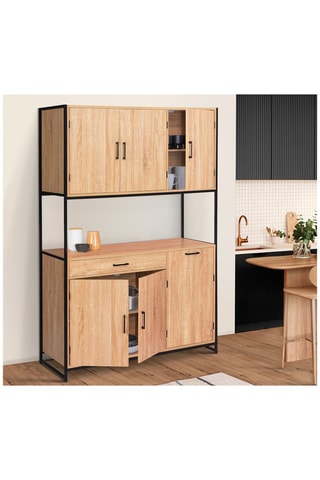 Aparador industrial de 6 puertas Memphis - Imitación madera y negro