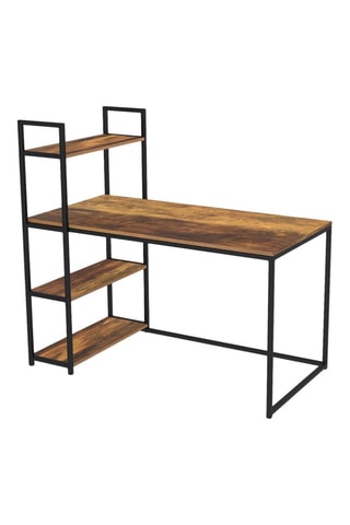 Escritorio con estantería 2 en 1 Elize - Imitación madera y negro