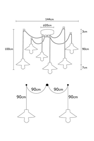 Suspension araignée Manavgat - Noir et cuivré - 6 x 40 W