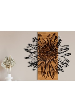 Décoration murale en bois Daisy - 56 x 58 x 0,12 cm - Noir et naturel