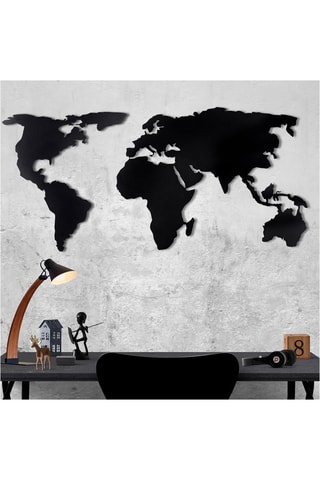 Décoration murale World Map Silhouette XL - 85 x 170 cm - Noir