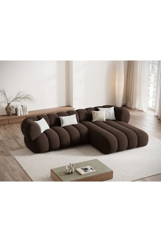 Canapé d'angle droit Koge - Marron - 5 places - Toucher velours