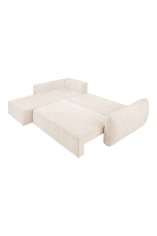 Canapé d’angle gauche convertible en bois Vanda - Beige clair - 4 places - En tissu chenille