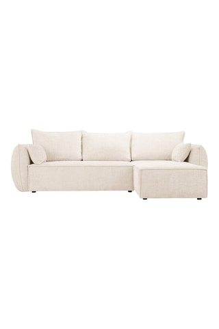 Canapé d’angle droit convertible Vanda - Beige clair - 4 places - En tissu chenille