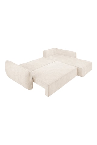 Canapé d’angle droit convertible Vanda - Beige clair - 4 places - En tissu chenille
