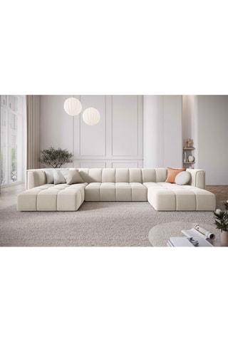 Canapé panoramique Adams - Beige clair - En tissu velours