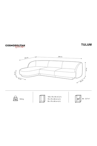 Canapé d'angle gauche Tulum - Gris - 4 places - En velours