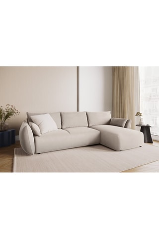 Canapé d’angle droit convertible Matera - Beige - 4 places - En tissu velours