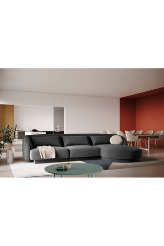 Canapé d'angle droit Tulum - Gris - 4 places - Tissu velours