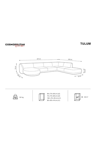 Canapé d'angle droit panoramique Tulum - 
Beige clair - 6 places - En velours