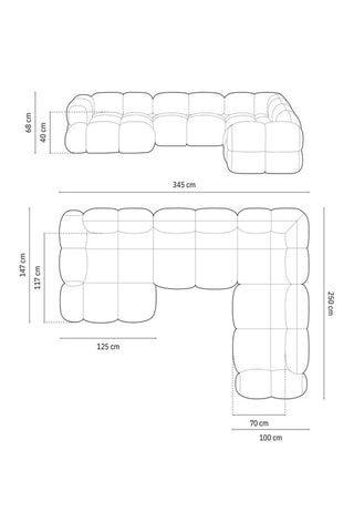 Canapé d'angle droit panoramique Loretto - Beige clair - 5 places - Toucher velours