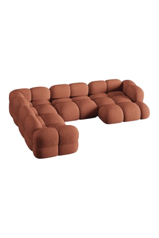 Canapé d'angle gauche panoramique Loretto - Corail - 5 places - En tissu structurel