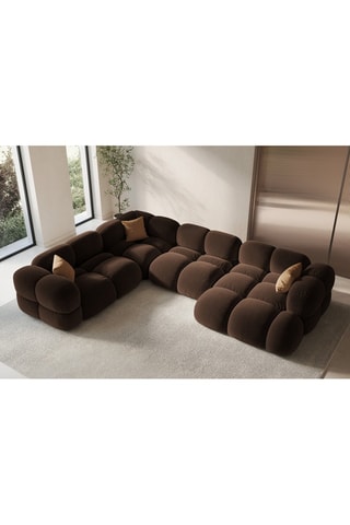 Canapé d'angle gauche panoramique Loretto - Marron - 5 places - Toucher velours