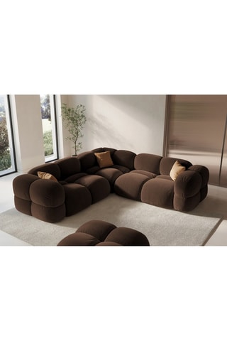 Canapé d’angle symétrique Loretto - Marron foncé - 4 places - Toucher velours