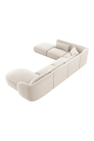 Canapé d'angle gauche panoramique Tulum - Beige - 6 places - En tissu synthétique - Toucher velours