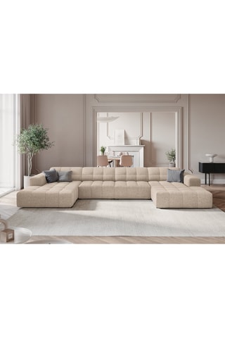 Canapé panoramique Velvet Chicago - Beige - 6 places - Tissu chenille