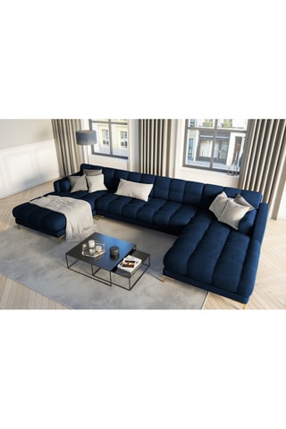 Canapé panoramique Bali - Bleu roi - 7 places - Toucher velours