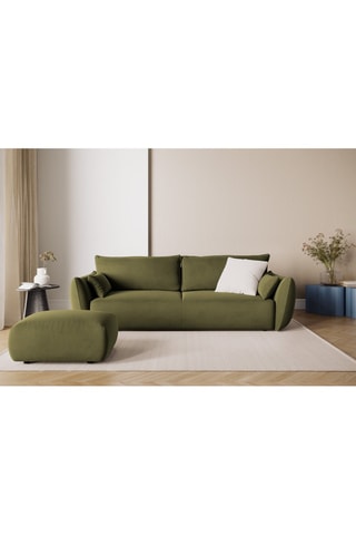 Canapé convertible Matera - Vert olive - 3 places - En tissu velours 