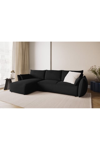 Canapé d’angle gauche convertible Matera - Noir - 4 places - En tissu velours