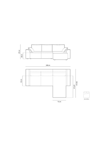 Canapé d'angle droit convertible Fennel - Ivoire - 3 places - En tissu velours côtelé