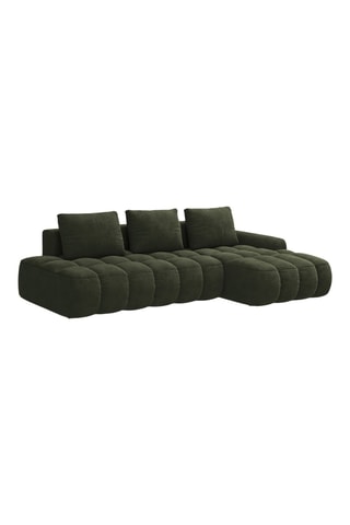 Canapé d'angle droit convertible Linz - Vert foncé - 3 places - En tissu velours