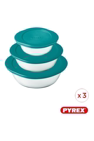 3 fiambreras redondas de vidrio de borosilicato con tapa Cook & Store - 14 x 12 - 20 x 18 y 26 x 23 cm