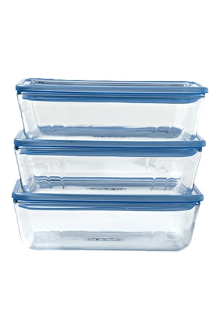 3 fiambreras de vidrio de borosilicato con tapa Zero Plastic - 19 x 14/24 x 19/22 x 17 cm - 0,8/1,5/2,6 l